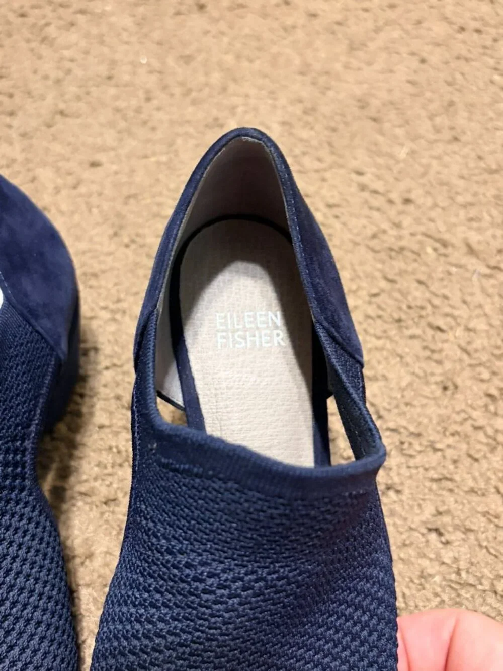 Eileen Fisher Wink Open Toe Pumps Navy Blue Vero Cuocio Suede Size 7.5